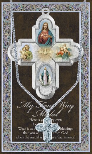 Catholic 4-Way Medal Cross Cruciform Pendant with Miraculous Medal, St.  Joseph, St. Christopher and Sacred Heart, Made in USA 